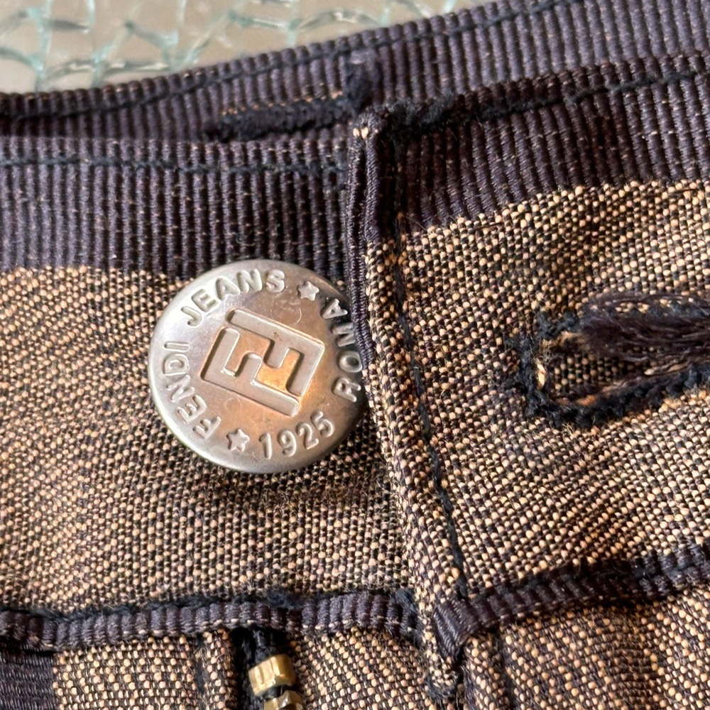 FENDI BROWN ON BROWN STILT LEG STRIPED DENIM PANT SEXY ROMA AMOR EUC - Picture 11 of 14